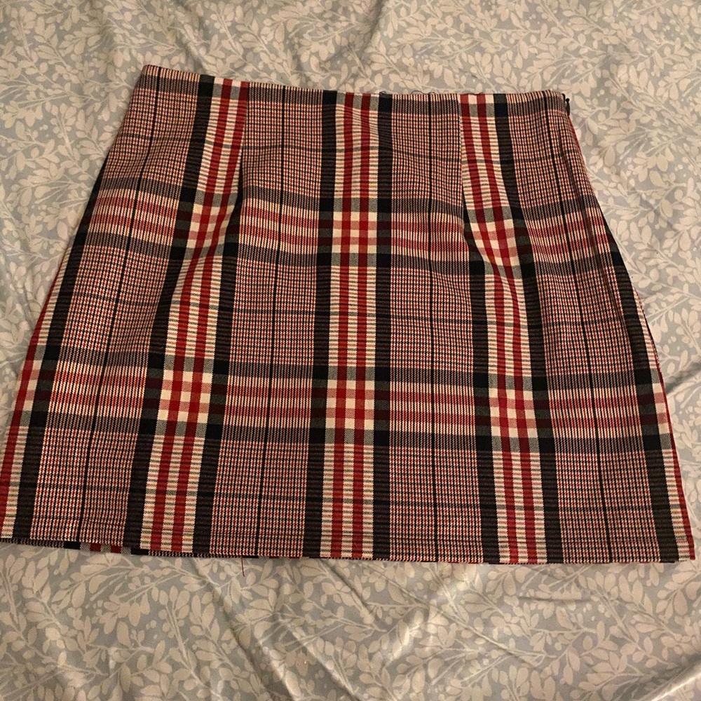 Red and blue plaid mini skirt